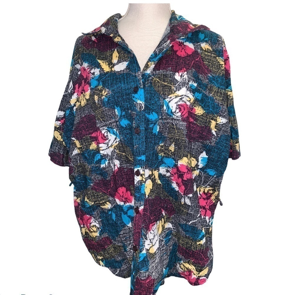 𝅺VINTAGE Ms. Tops Rose & Color Block Patter ShirtF1
